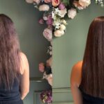Before and after comparison showing a woman's hair transformed from frizzy to smooth and straight, highlighting the effect of keratin hair masks