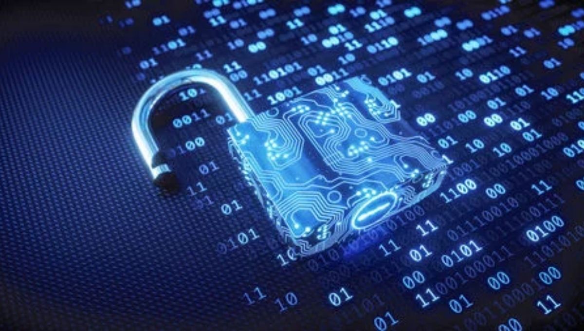 Digital padlock with binary code symbolizing quantum safe cryptography and future-proof encryption against cyber threats."