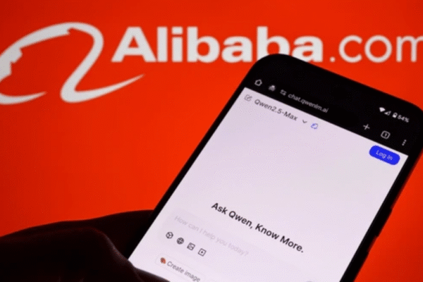 Mobile screen with Alibaba.com logo showing digital services, symbolizing alibaba financing small business options.